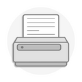 Pictogramme d'une imprimante grise avec une feuille