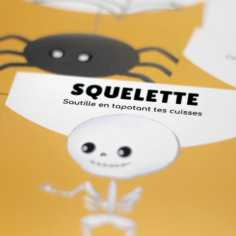 Cartes d’apprentissage actives bilingues halloween (squelette) dès 2 ans pour pauses actives.