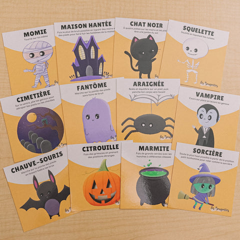 Cartes d’apprentissage actives halloween, activités ludiques pour bouger et stimuler le langage.