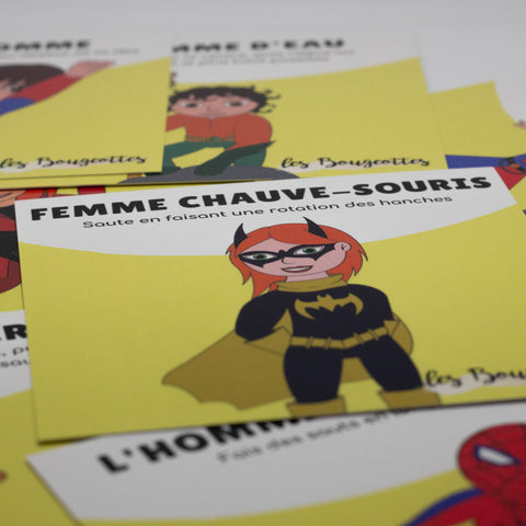 Cartes d’apprentissage actives thème super-héros pour des pauses actives énergivores dès 4 ans.