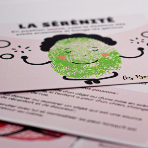 Cartes d’apprentissage émotion de la sérénité avec ses aspects physiologiques dès 2 ans pour pauses actives.