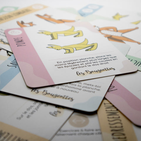 Cartes de musculation pour enfants dès 4 ans avec exercice de pompe pour apprendre l’entraînement fonctionnel de façon autonome.