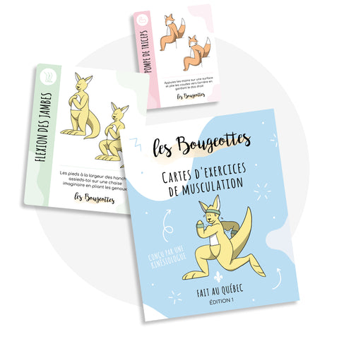 Cartes de musculation pour enfants dès 4 ans avec exercices ludiques pour découvrir l’entraînement fonctionnel.