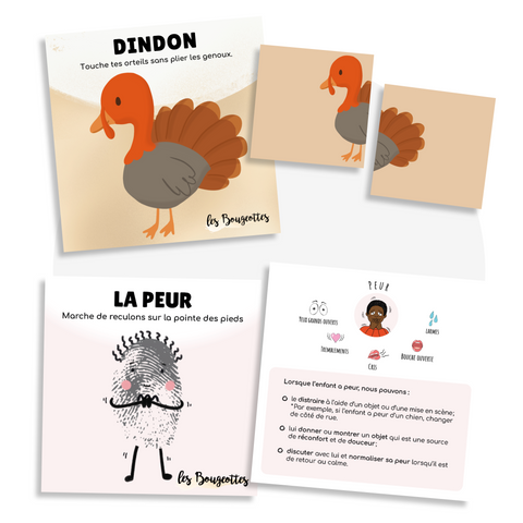 Ensemble de cartes d'apprentissage actives sur le thémes des animaux de ferme et de livre interactif sur les émotions pour faire bouger les tout-petits.