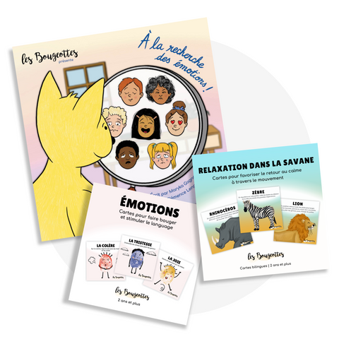 Ensemble comprend deux outils pour accompagner les enfants dès 2 ans dans la compréhension et la gestion de leurs émotions à travers le mouvement et la relaxation.