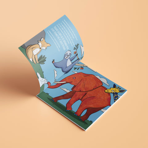 Livre interactif jungle Les Bougeottes ouvert sur une page avec un élément illustré, fond orange.