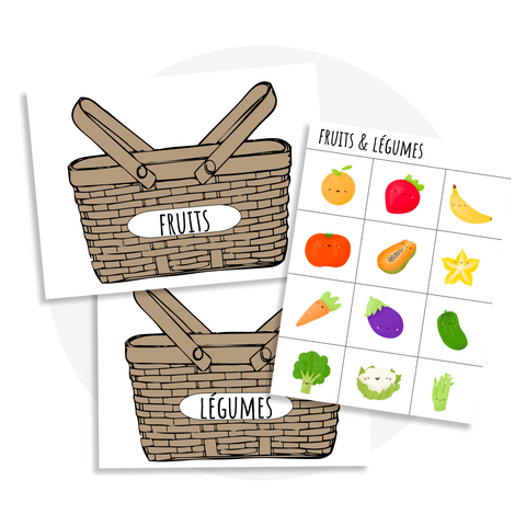 fiches d'activités à imprimer sur l'alimentation pour classer les fruits et les légumes dans le bon panier