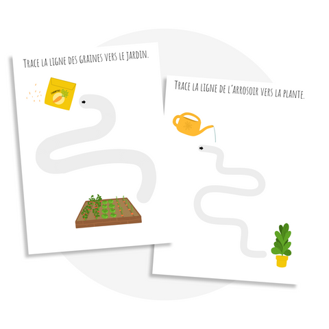 Activitée à imprimer pour enfants idéales pour développer la motricité fine tout en les plongeant dans l’univers du printemps et du jardinage.