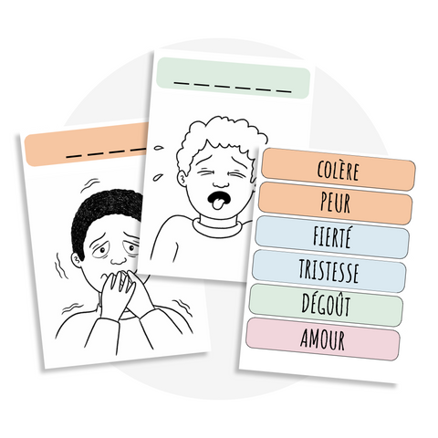 Activité à imprimer d’écriture sur les émotions (peur, colère, fierté, tristesse) pour apprendre à les reconnaître tout en s’amusant