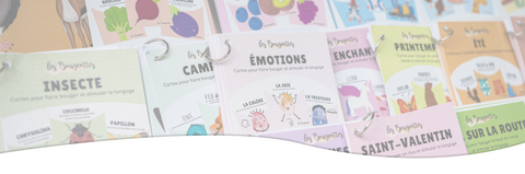 Bannière translucide permettant de voir la collection de cartes d'apprentissage actives de Les Bougeottes