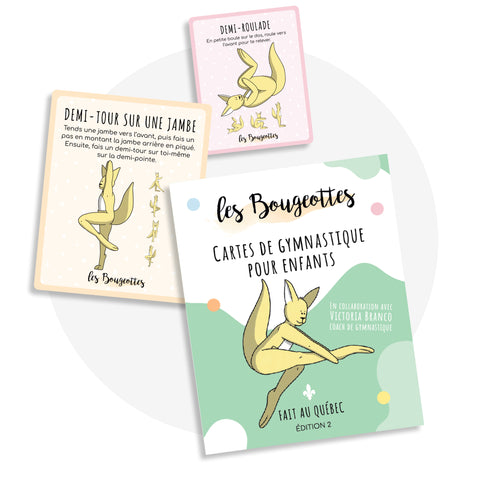 Cartes de gymnastique pour enfants dès 4 ans avec mouvements de difficulté intermédiaire à avancée.
