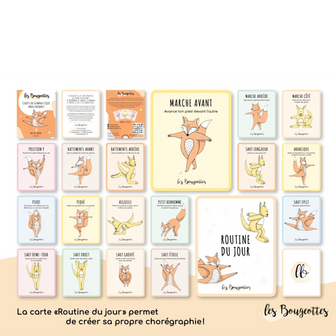 Affichage de toutes les cartes de gymnastique pour enfants de 2 ans et plus contenant des mouvements de gymnastique à faire au sol ou sur une poutre d'équilibre de niveau débutant à expert.