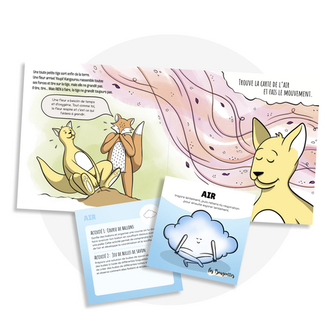 Livre interactif pour faire bouger les jeunes sujet du moment présent et de la pleine conscience avec des cartes d'appentissage incluses.