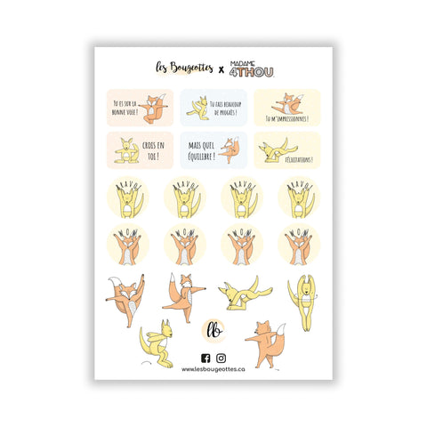 Feuille d’autocollants de gymnastique pour enfants avec phrases de renforcement positif pour encourager à bouger.