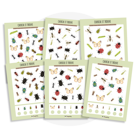 Activité à imprimer éducative pour enfant : Cherche et trouve des insectes de Les Bougeottes