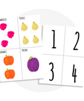 Activité éducative à imprimer : fiches d’association des chiffres avec les fruits et légumes pour apprendre à compter en s’amusant
