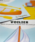 Carte d’apprentissage active moyens de transport d'un voilier pour pauses actives dès 2 ans.