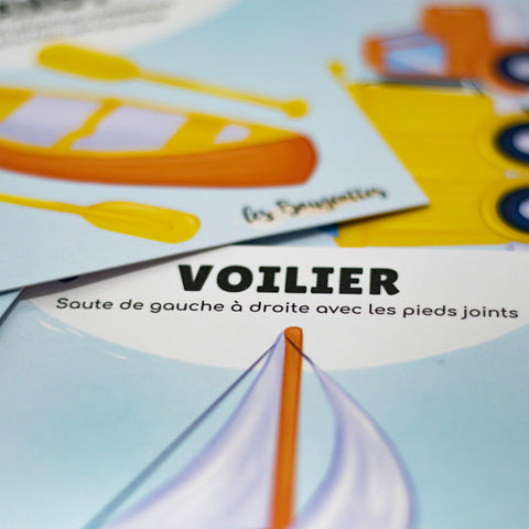 Carte d’apprentissage active moyens de transport d'un voilier pour pauses actives dès 2 ans.