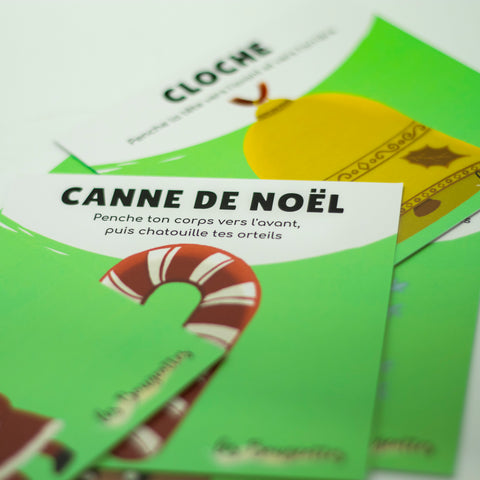 Cartes d’apprentissage actives Noël sur la route (canne de Noël,cloche) pour pauses actives assises.
