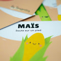 Carte d’apprentissage bilingue légumes d'un maïs dès 2 ans pour pauses actives.