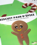 Carte d’apprentissage active Noël sur la route avec biscuit pain d’épice souriant pour pauses actives assises.
