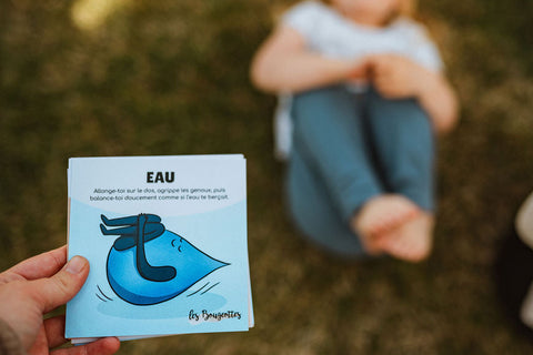 Cartes d'apprentissage avec des mouvements de yoga, étirements et respiration pour la pleine conscience et le moment présent de Les Bougeottes