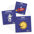 Cartes d’apprentissage actives sur le thème de l’espace (soleil, astronaute, fusée) pour pauses actives dès 2 ans