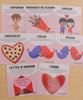 Cartes d’apprentissage actives Saint-Valentin, activités ludiques pour bouger en groupe et stimuler le langage. 