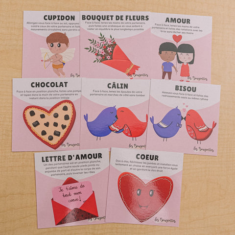 Cartes d’apprentissage actives Saint-Valentin, activités ludiques pour bouger en groupe et stimuler le langage. 