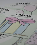 Cartes d’apprentissage actives thématiques anniversaire (cadeau, ballon, confettis) pour pauses actives dès 18 mois
