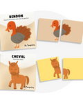 Cartes d’apprentissage actives sur le thème des animaux de la ferme pour faire des pauses actives et stimuler le langage des enfants dès l'âge de 18 mois.