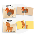 Cartes d’apprentissage actives sur le thème des animaux de la ferme pour faire des pauses actives et stimuler le langage des enfants dès l'âge de 18 mois.