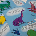 Cartes d’apprentissage actives de dinosaures avec illustrations et exercices décrits pour faire des pauses actives. 