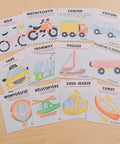 Cartes d’apprentissage actives moyens de transport, activités ludiques pour faire des pauses actives et stimuler le langage. 