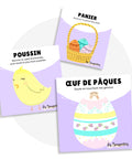 Cartes d’apprentissage actives pâques (panier, poussin, oeuf de pâques) dès 4 ans pour pauses actives avec sauts.