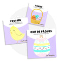 Cartes d’apprentissage actives pâques (panier, poussin, oeuf de pâques) dès 4 ans pour pauses actives avec sauts.