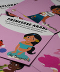Cartes d’apprentissage bilingues thème princesses (Jasmine, Moana, Mirabel) pour pauses actives et stimulation du langage dès 4 ans. 