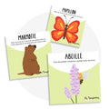 Cartes d’apprentissage actives printemps bilingues (abeille, papillon, marmotte) dès 3 ans pour pauses actives assises.