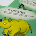 Cartes d’apprentissage actives jungle (rhinocéros, paresseux) pour pauses actives dès 2 ans.