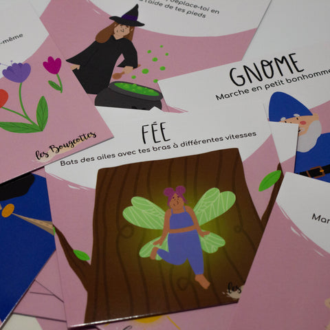 Cartes d’apprentissage actives sur le thème de forêt enchantée, activité ludique pour faire des pauses actives et stimuler le langage. 