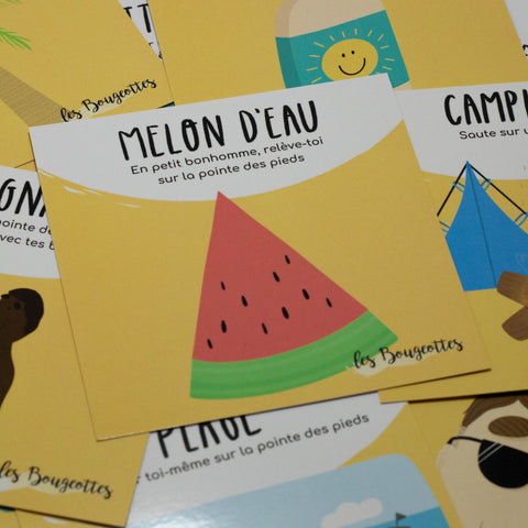 Cartes d’apprentissage actives thème été pour des pauses actives qui travaillent l'équilibre dès 4 ans. 