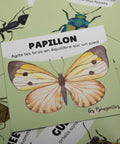 Cartes d’apprentissage actives thème insectes (papillon, fourmi, guêpe) pour pauses actives et stimulation du langage dès 2 ans.
