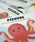 Cartes d’apprentissage bilingues animaux méli mélo (pieuvre, souris) dès 2 ans pour pauses actives. 