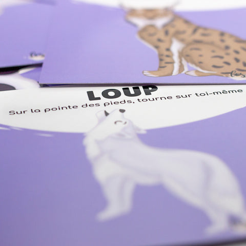 Cartes d’apprentissage bilingues animaux polaires (loup blanc) dès 2ans pour pauses actives debout.