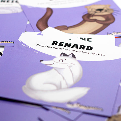 Cartes d’apprentissage bilingues animaux polaires (renard blanc) dès 2ans pour pauses actives debout.