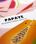 Cartes d’apprentissage bilingues fruits (papaye) dès 2 ans pour pauses actives.
