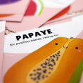 Cartes d’apprentissage bilingues fruits (papaye) dès 2 ans pour pauses actives.