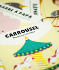 Cartes d’apprentissage carnaval bilingues (carrousel, barbe à papa) dès 2 ans pour pauses actives. 