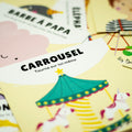 Cartes d’apprentissage carnaval bilingues (carrousel, barbe à papa) dès 2 ans pour pauses actives. 
