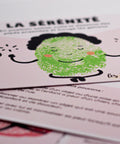 Cartes d’apprentissage émotion de la sérénité avec ses aspects physiologiques dès 2 ans pour pauses actives. 